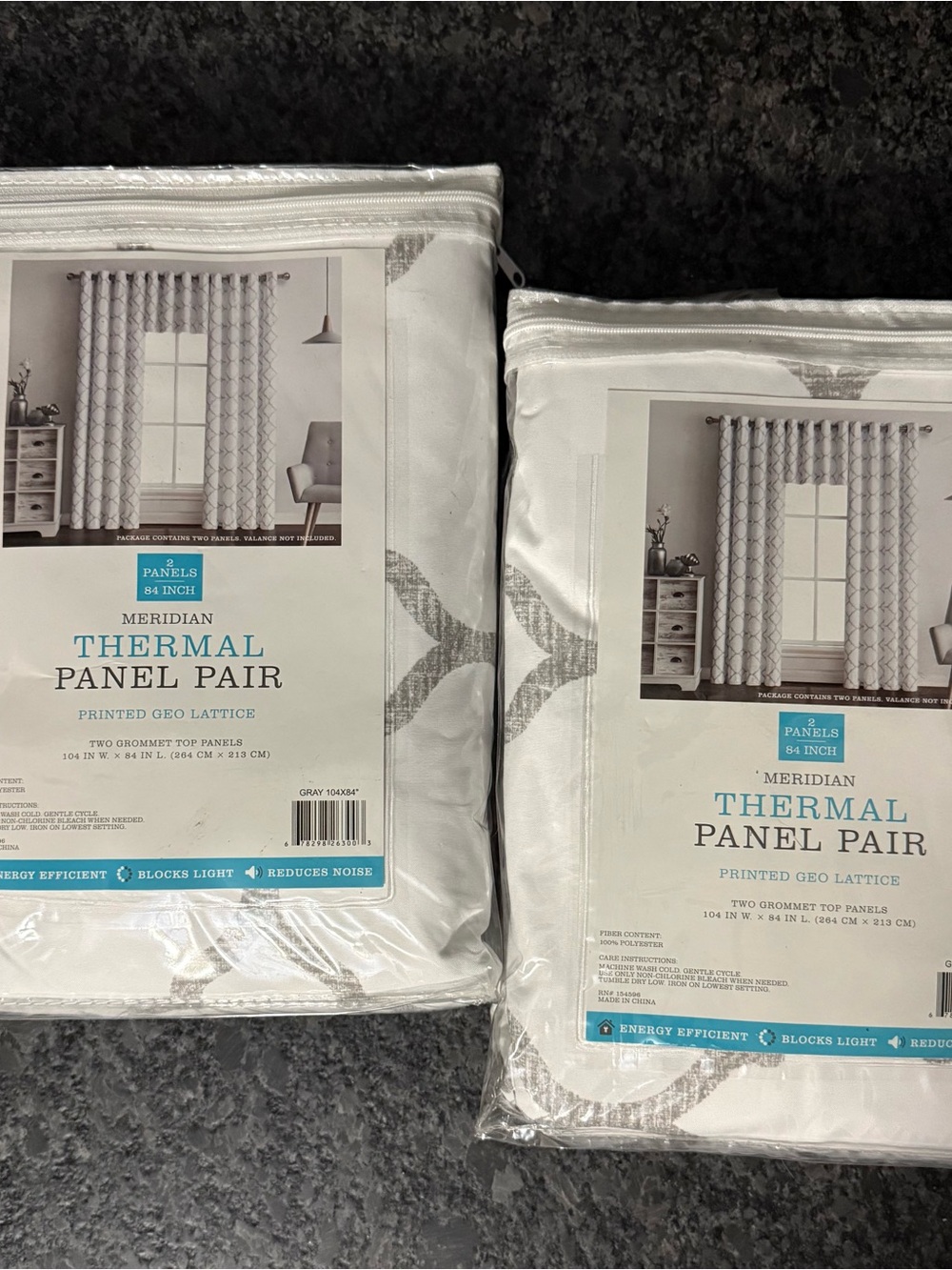 Meridian Thermal Curtain Panel Pairs in Gray Printed Geo Lattice- 2 packs